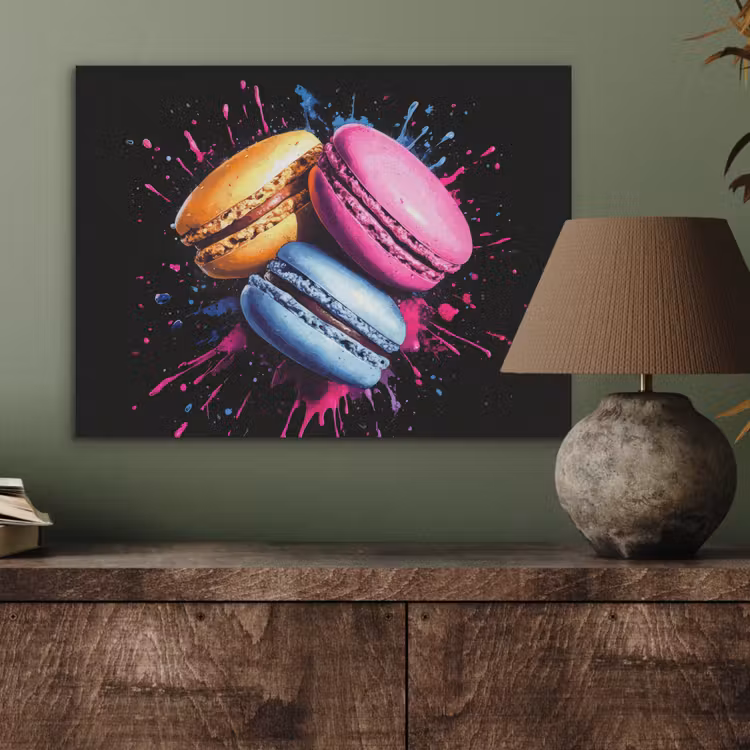 Macarons - Dessert - Graffiti - Kleurrijk - Roze - Blauw - Geel PET vilt klein -sfeer2