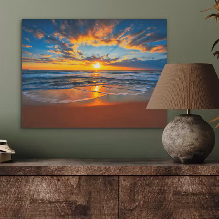Zee - Zonsondergang - Strand - Wolken - Oranje PET vilt klein -sfeer2