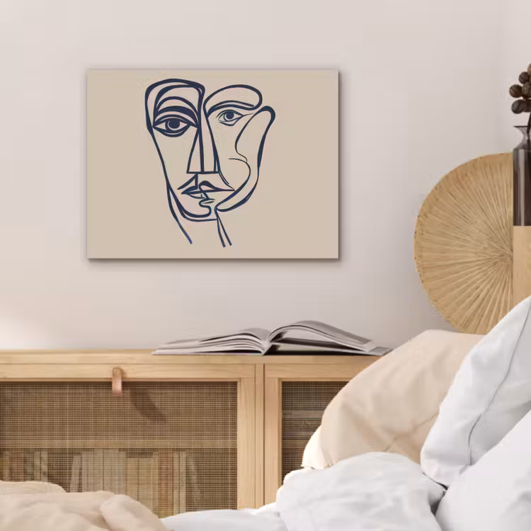 Minimalistisch - Lijnillustratie - Beige - Donkerblauw PET vilt klein -sfeer3