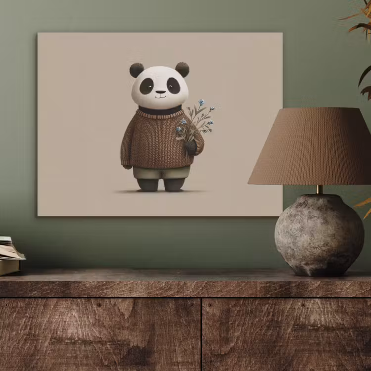 Panda - Blauwe bloemen - Zachtheid PET vilt klein -sfeer2
