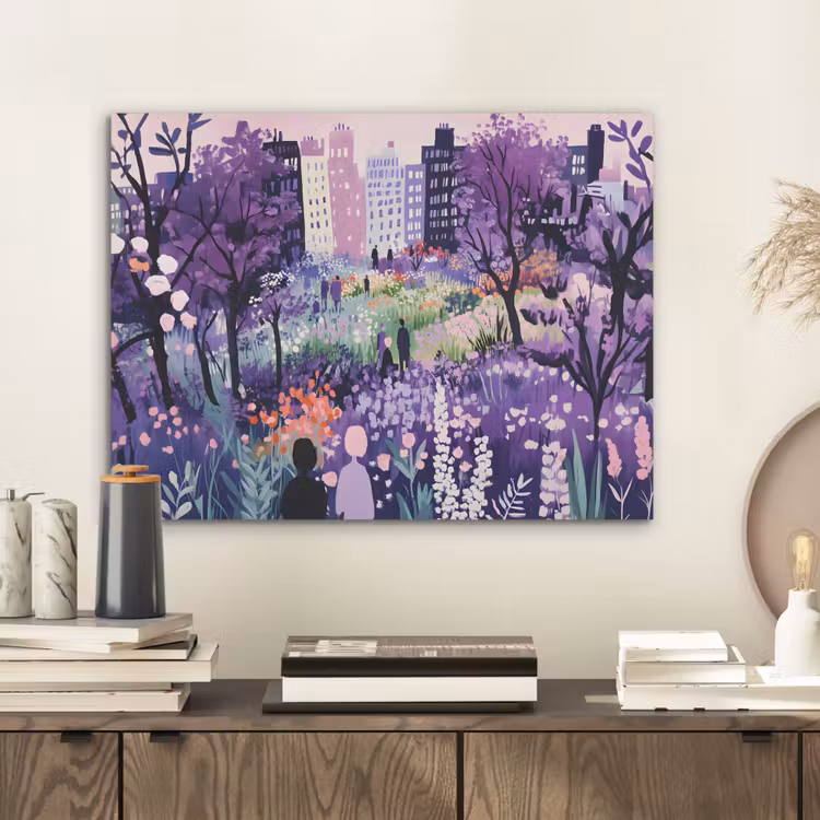 Park - Bomen - Bloemen - Gebouwen PET vilt klein -sfeer1