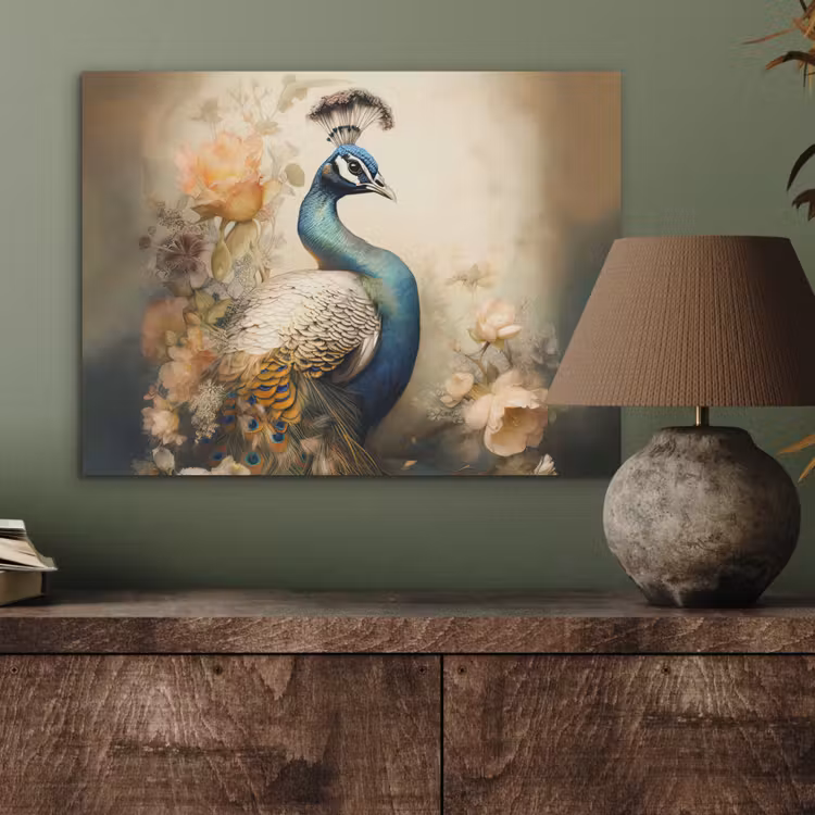 Pauw - Pauwenveren - Bloemen - Vogels - Botanisch PET vilt klein -sfeer2