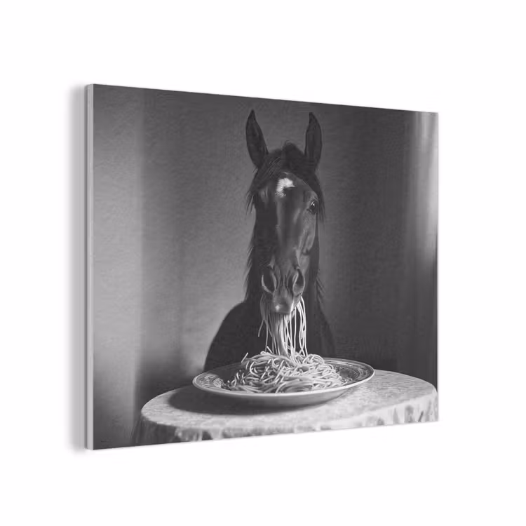 Paard - Bord - Pasta - Tafelkleed - Zwart Wit - Dieren PET vilt klein -3d
