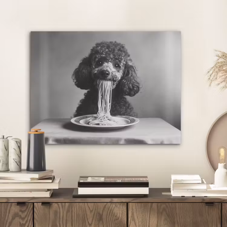 Poedel - Hond - Zwart - Wit - Schattig - Pasta PET vilt klein -sfeer1