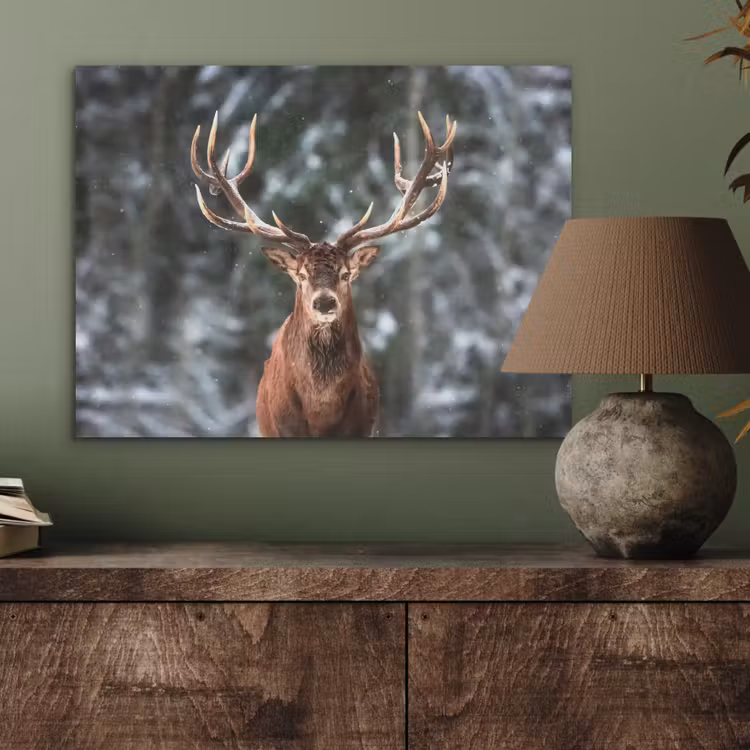 Hert - Winter - Sneeuw - Bos - Natuur - Dier PET vilt klein -sfeer2