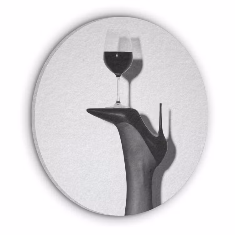 Hak - Wijn - Minimalistisch - Zwart Akoestische PET Vilt - Rond klein -3d