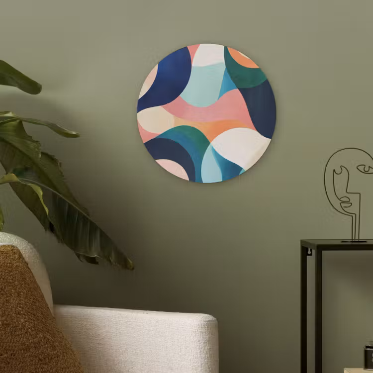 Abstract - Blauw - Roze Akoestische PET Vilt - Rond klein -sfeer2