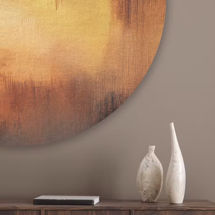 Abstract - Bruin - Modern - Herfst kleuren Akoestische PET Vilt - Rond klein -sfeer5_closeup