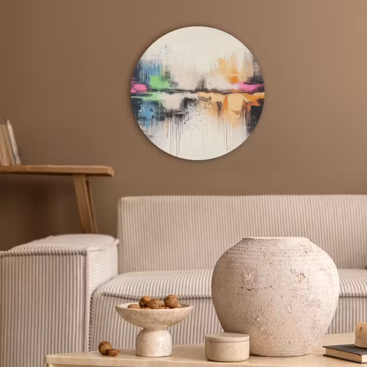 Abstract - Kleurexplosie - Landschap Akoestische PET Vilt - Rond klein -sfeer1