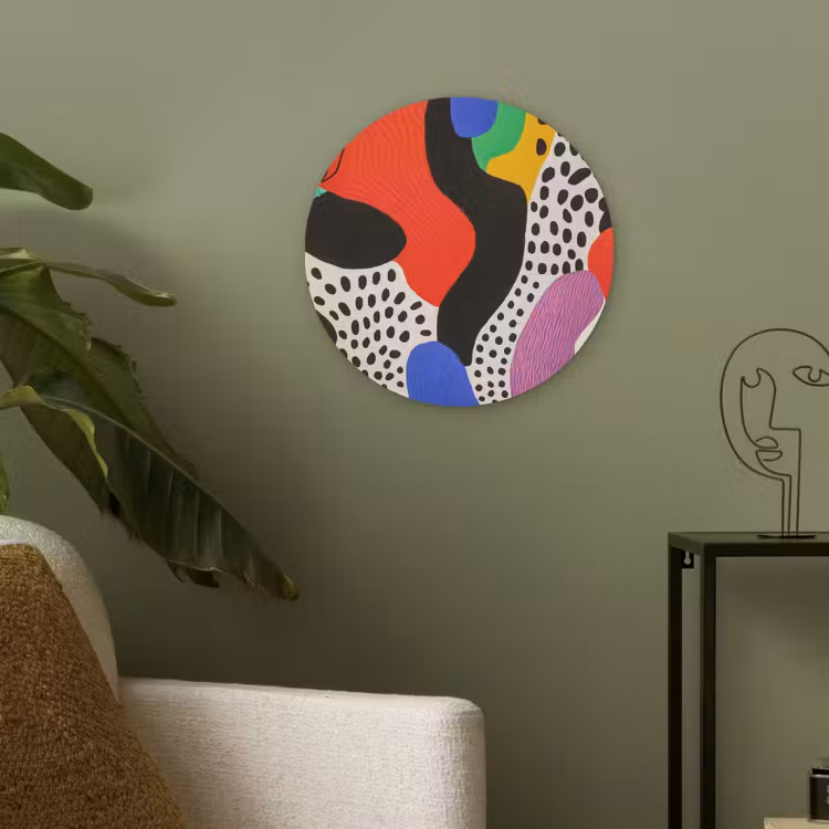 Abstract - Vormen - Kleuren - Stippen Akoestische PET Vilt - Rond klein -sfeer2