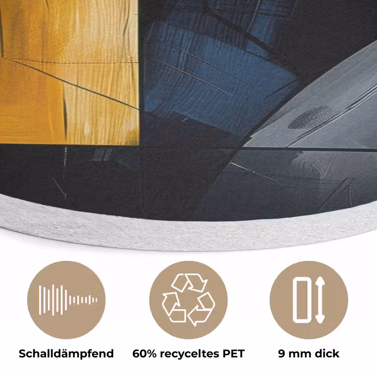 Abstract - Vormen - Goud - Blauw - Geometrisch Akoestische PET Vilt - Rond klein -closeup_DE