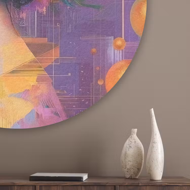 Abstract - Vrouw - Bloemenkroon - Goud Akoestische PET Vilt - Rond klein -sfeer5_closeup