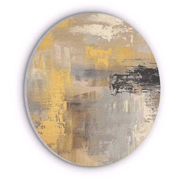Abstract - Geel - Modern - Beige Akoestische PET Vilt - Rond klein -3d