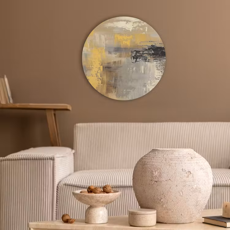 Abstract - Geel - Modern - Beige Akoestische PET Vilt - Rond klein -sfeer1