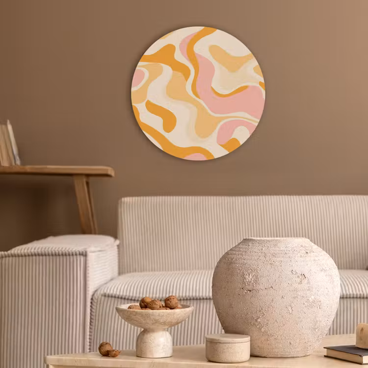 Abstract - Golvend - Oranje Akoestische PET Vilt - Rond klein -sfeer1