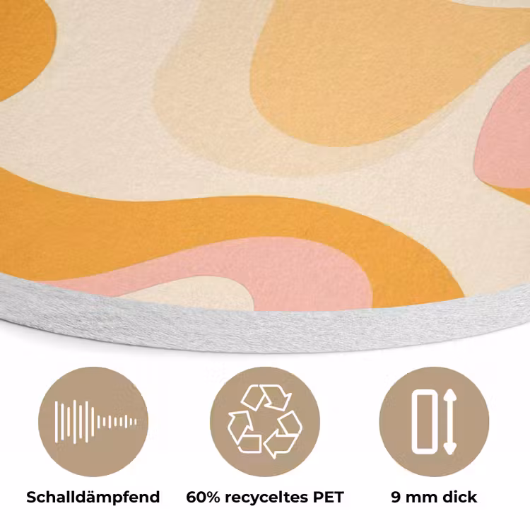 Abstract - Golvend - Oranje Akoestische PET Vilt - Rond klein -closeup_DE