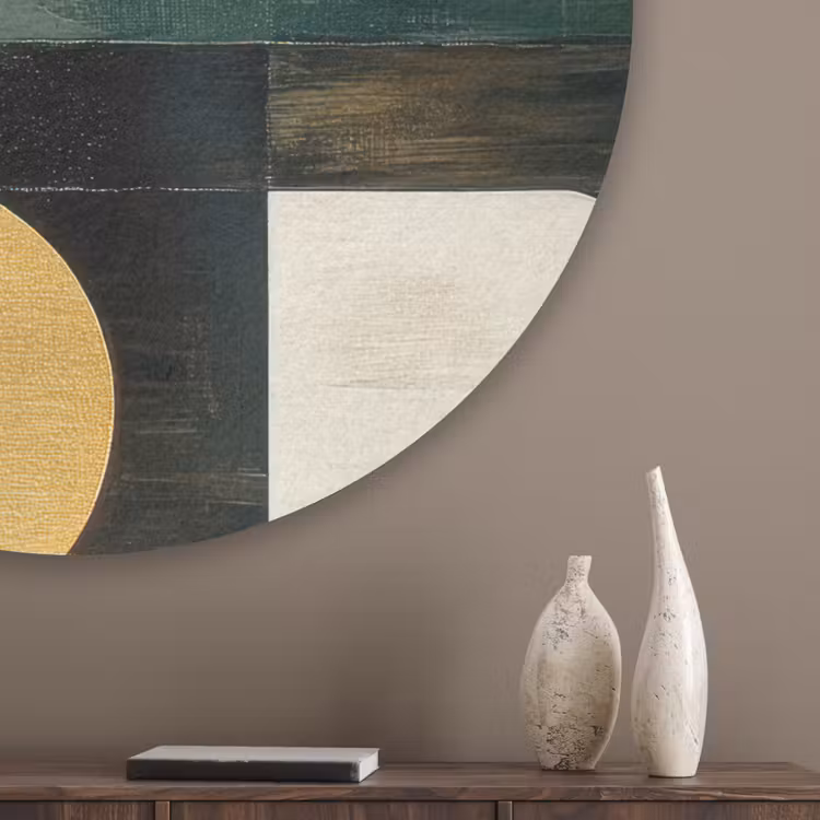 Abstract - Goud - Brons - Vormen - Geometrisch Akoestische PET Vilt - Rond klein -sfeer5_closeup