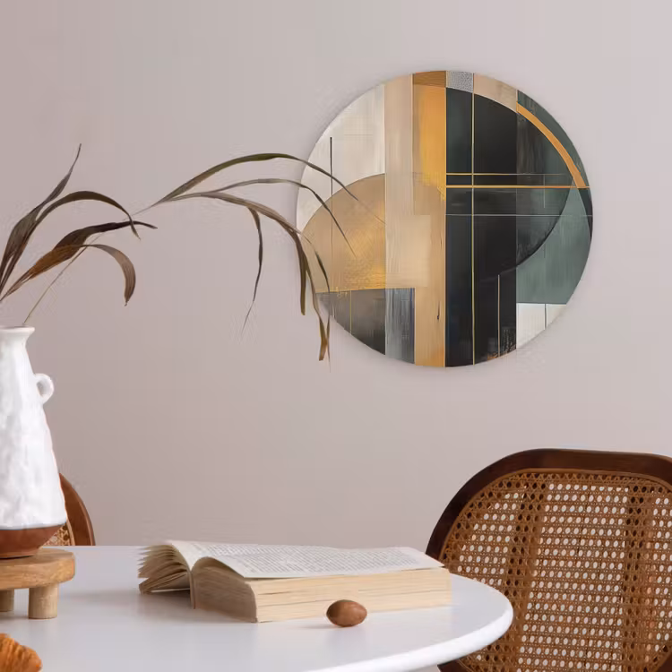 Abstract - Goud - Brons - Groen - Vormen - Modern Akoestische PET Vilt - Rond klein -sfeer3