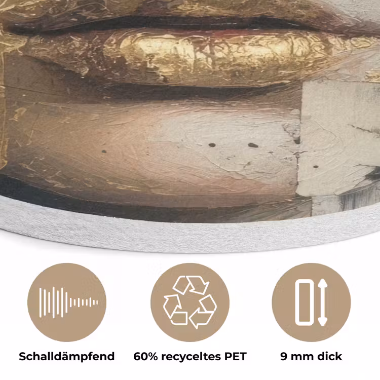 Abstract - Goud - Gezicht - Lippen Akoestische PET Vilt - Rond klein -closeup_DE