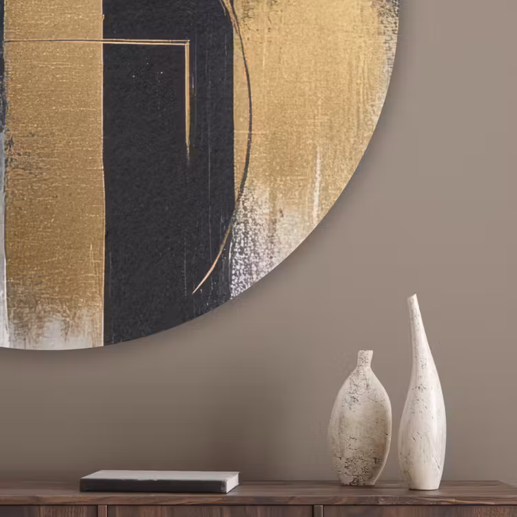 Abstract - Goud - Zilver - Vormen - Aesthetic Akoestische PET Vilt - Rond klein -sfeer5_closeup