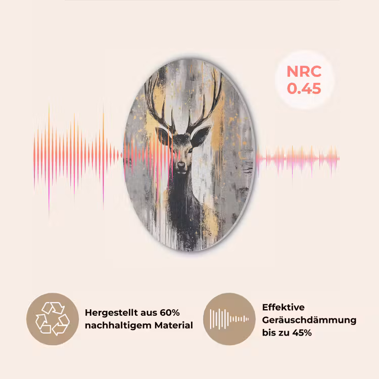 Abstract - Hert - Gewei - Goud Akoestische PET Vilt - Rond klein -USP_DE