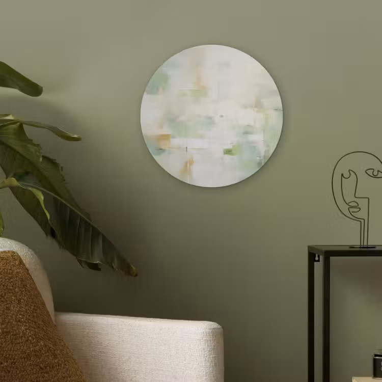 Abstract - Kunst - Wit - Groen - Modern Akoestische PET Vilt - Rond klein -sfeer2