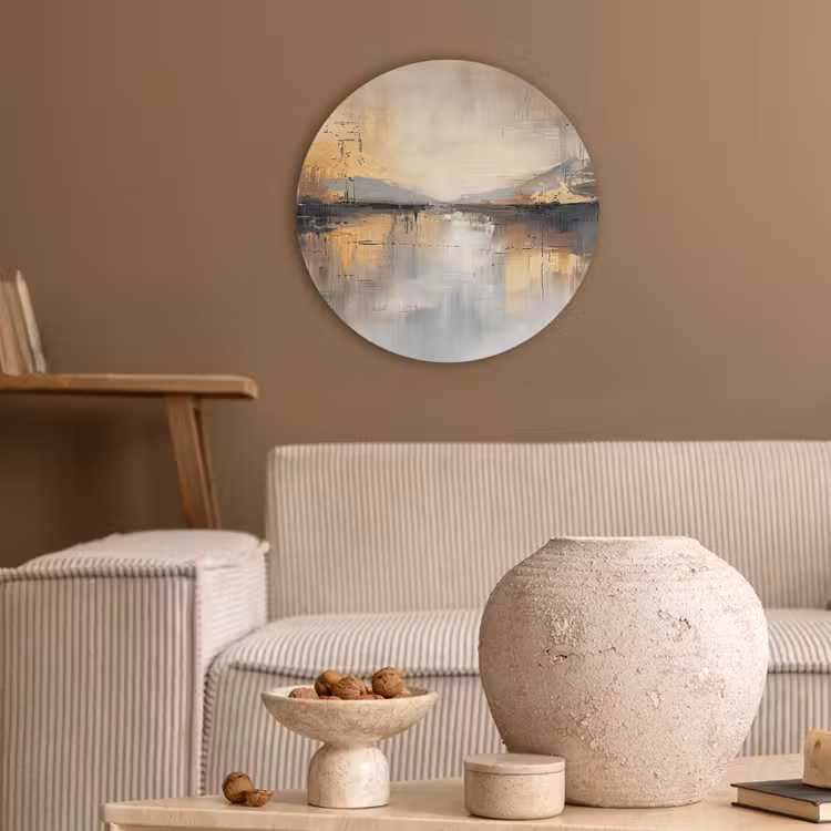 Abstract - Modern - Beige - Aesthetic - Goud Akoestische PET Vilt - Rond klein -sfeer1