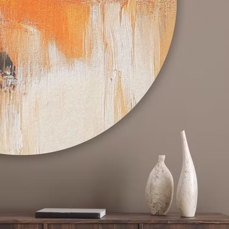 Abstract - Modern - Verflook - Herfst kleuren - Oranje Akoestische PET Vilt - Rond klein -sfeer5_closeup