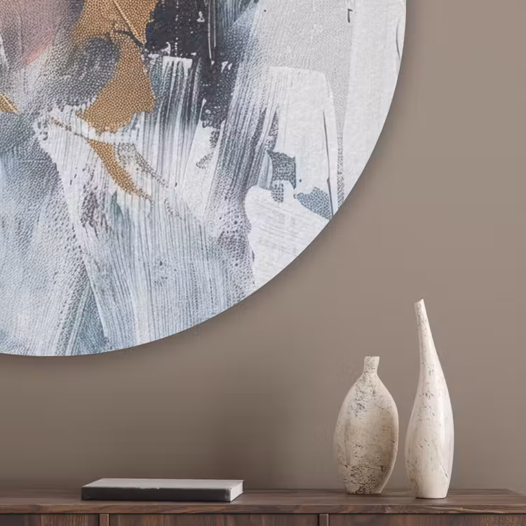 Abstract - Pastel kleuren - Goud - Modern - Aesthetic Akoestische PET Vilt - Rond klein -sfeer5_closeup