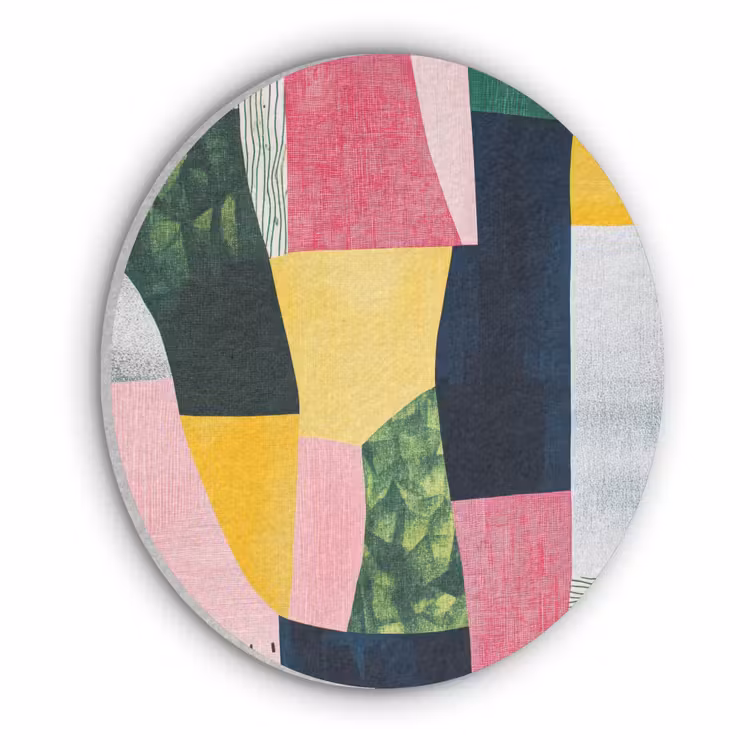 Abstract - Roze - Lappen - Vormen - Geel Akoestische PET Vilt - Rond klein -3d