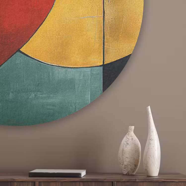 Abstract - Kerst - Goud - Rood - Groen Akoestische PET Vilt - Rond klein -sfeer5_closeup