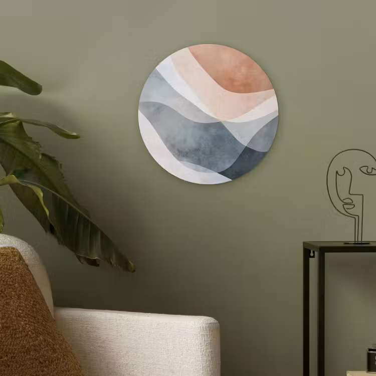 Abstract - Golven - Blauw Akoestische PET Vilt - Rond klein -sfeer2