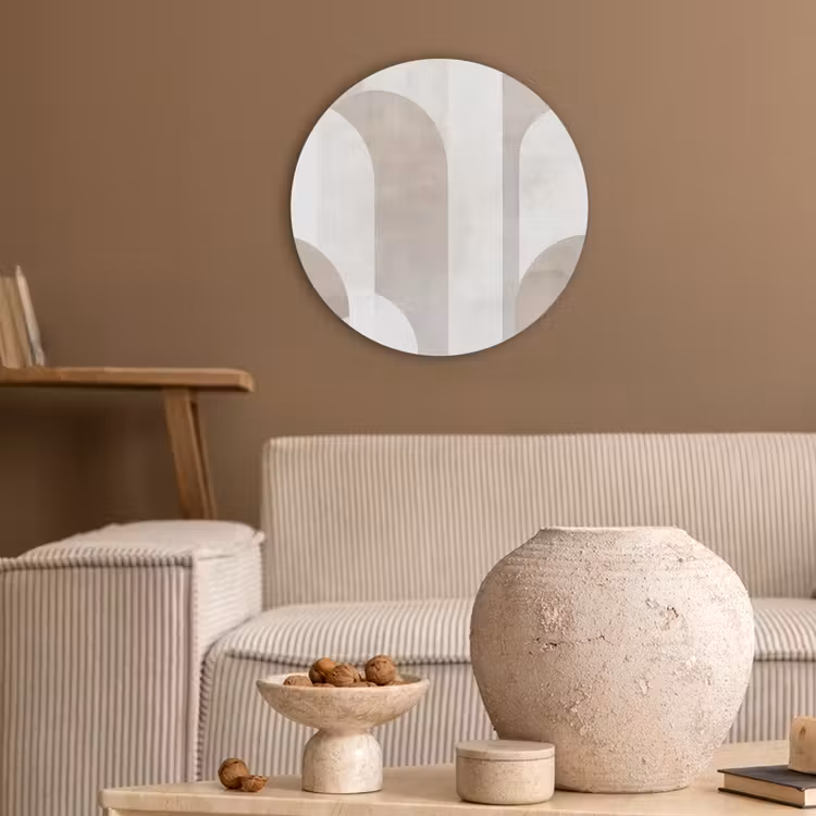 Abstracte bogen - Modern - Beige Akoestische PET Vilt - Rond klein -sfeer1