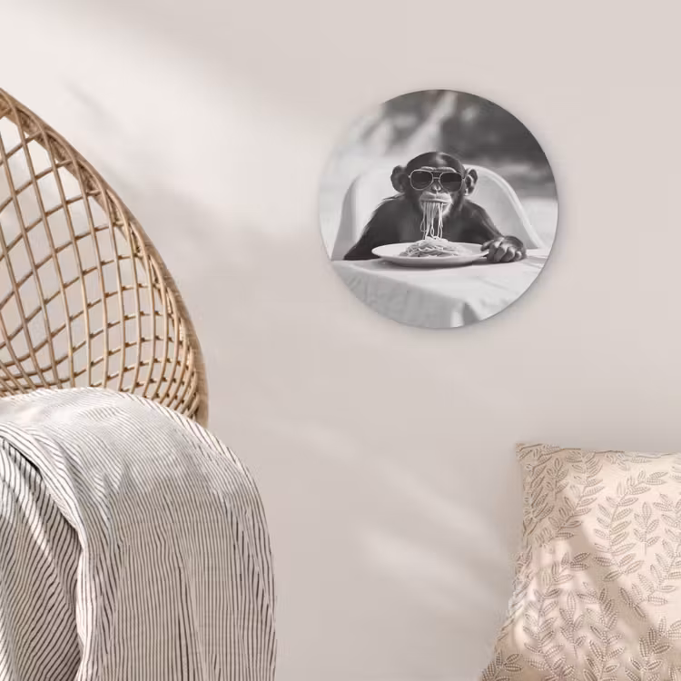 Aap - Spaghetti - Zonnebril - Zwart wit - Cool - Dier Akoestische PET Vilt - Rond klein -sfeer4