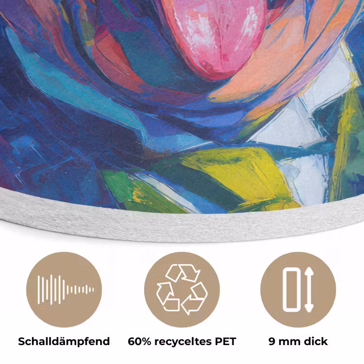 Oude man - Expressief - Kleurrijk Akoestische PET Vilt - Rond klein -closeup_DE