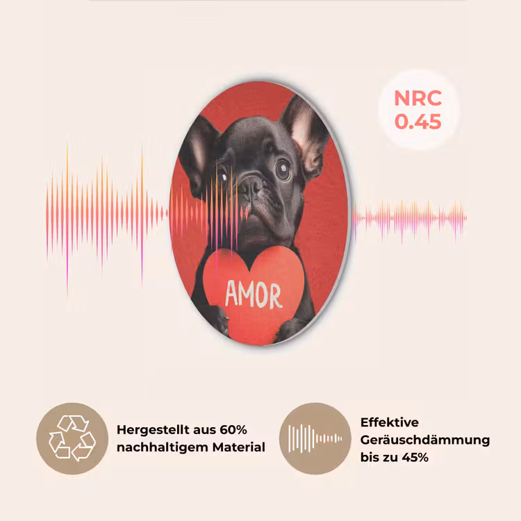 Amor - Hond - Hartje - Rood Akoestische PET Vilt - Rond klein -USP_DE