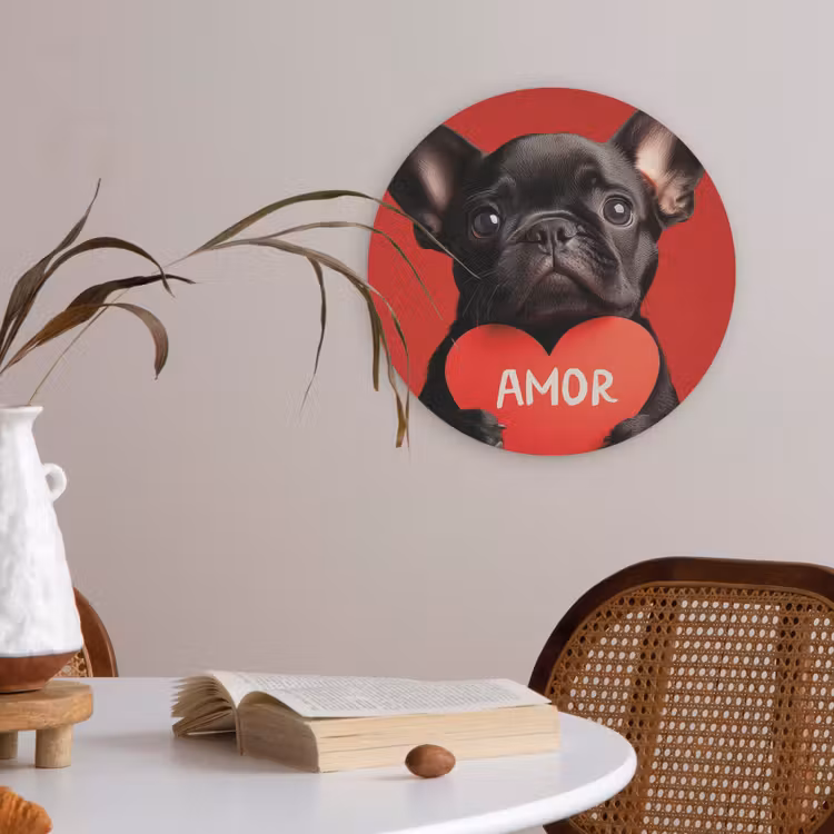 Amor - Hond - Hartje - Rood Akoestische PET Vilt - Rond klein -sfeer3