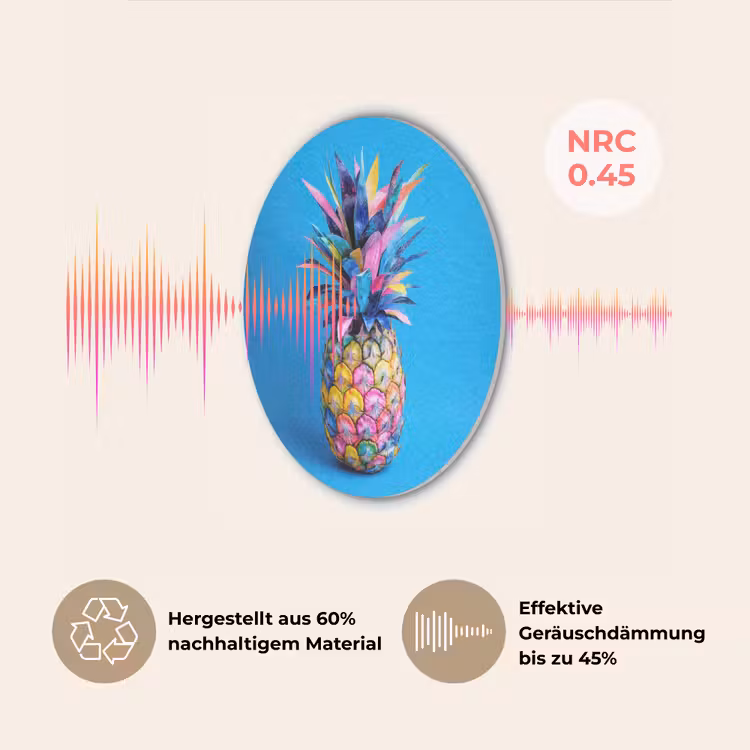Ananas - Blauw - Tropisch - Vrolijk Akoestische PET Vilt - Rond klein -USP_DE