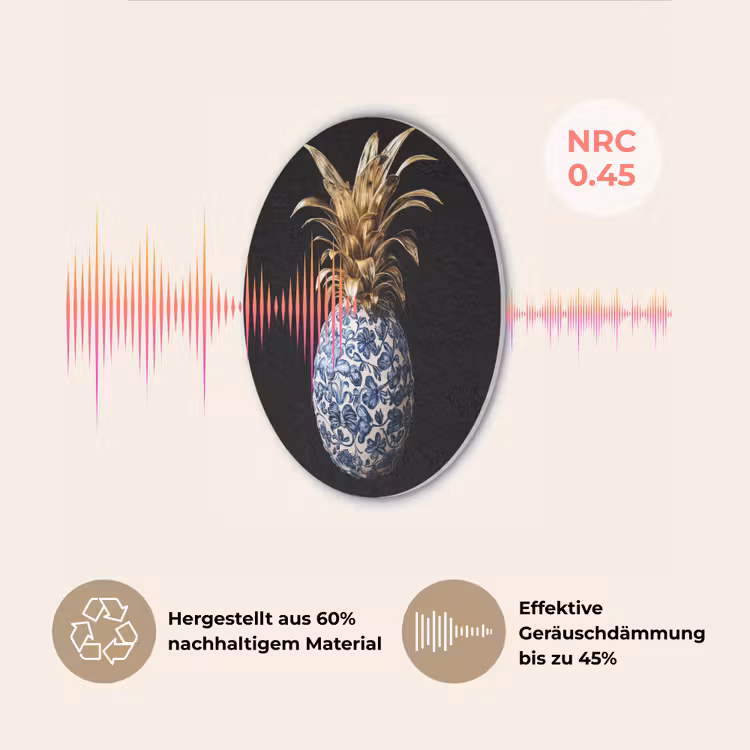 Ananas - Bloemen patroon - Goud - Delftsblauw Akoestische PET Vilt - Rond klein -USP_DE