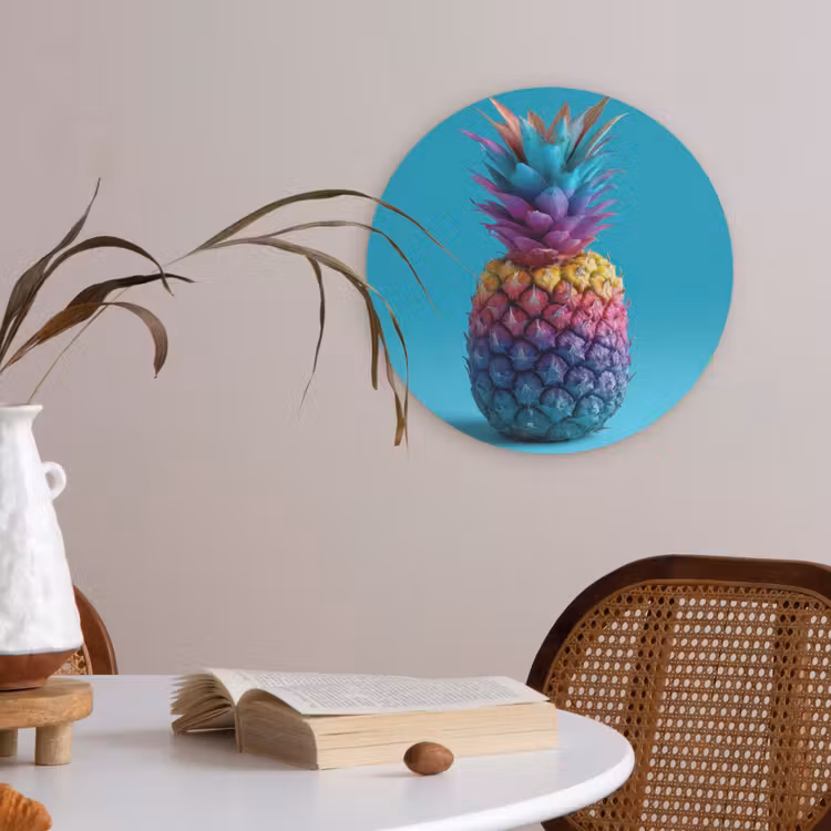 Ananas - Regenboog - Blauw - Popart Akoestische PET Vilt - Rond klein -sfeer3