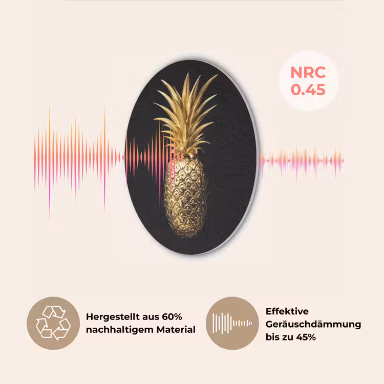 Ananas - Zwart - Goud - Luxe Akoestische PET Vilt - Rond klein -USP_DE