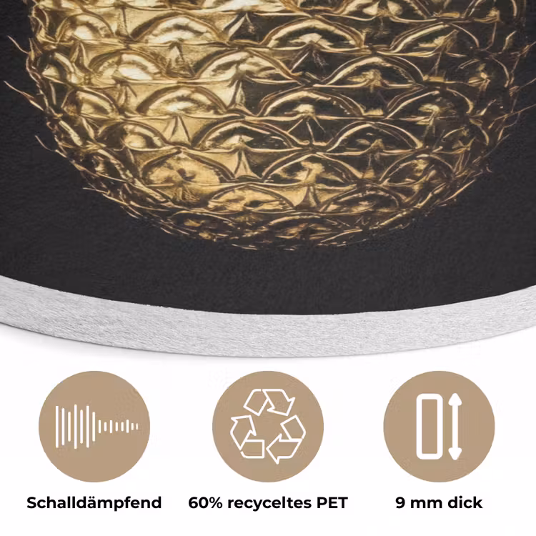 Ananas - Zwart - Goud - Luxe Akoestische PET Vilt - Rond klein -closeup_DE