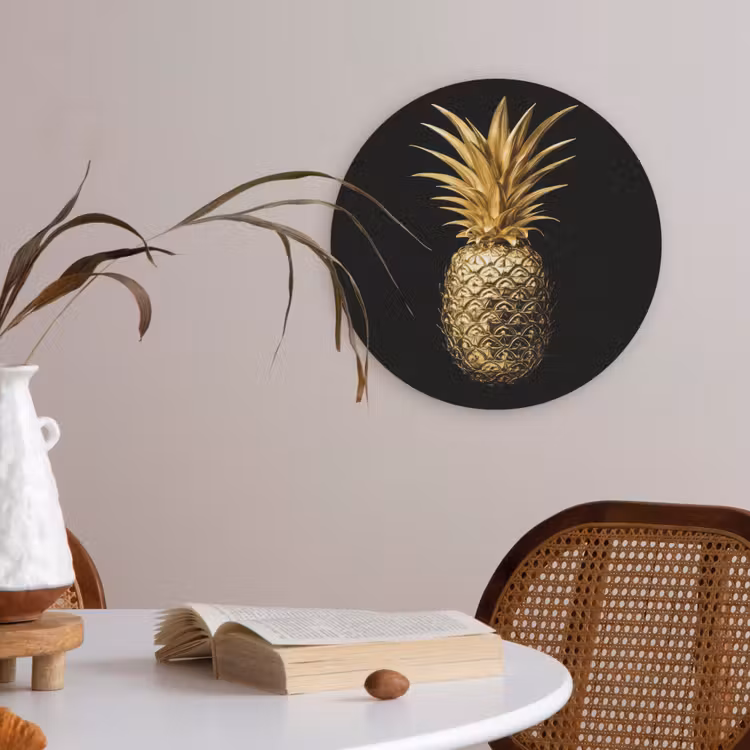 Ananas - Zwart - Goud - Luxe Akoestische PET Vilt - Rond klein -sfeer3