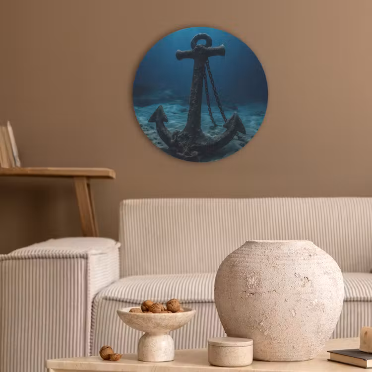 Anker - Ijzer - Zeebodem - Zand Akoestische PET Vilt - Rond klein -sfeer1
