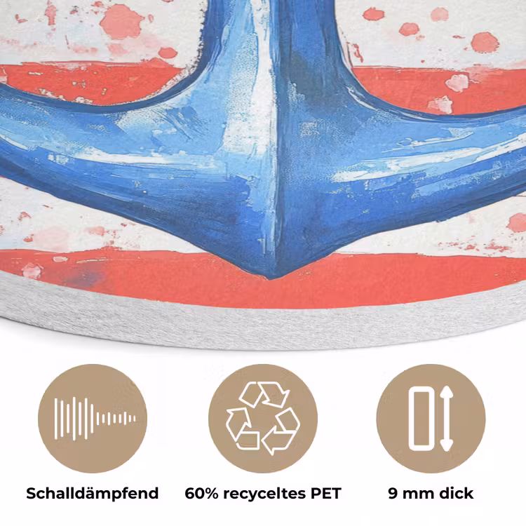 Anker - Verfspatten - Rood - Blauw Akoestische PET Vilt - Rond klein -closeup_DE