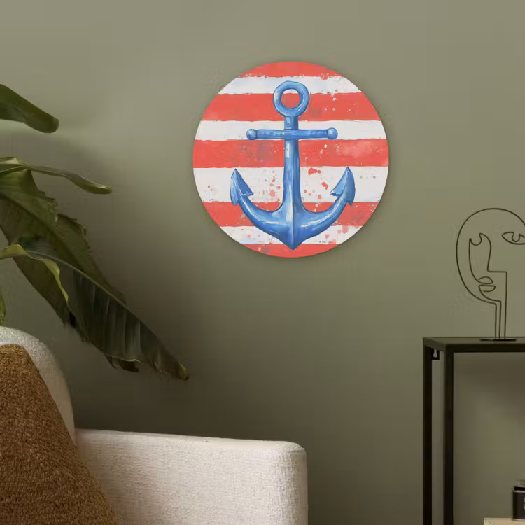 Anker - Verfspatten - Rood - Blauw Akoestische PET Vilt - Rond klein -sfeer2