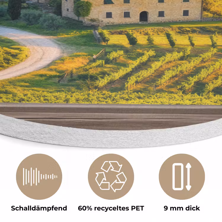 Doorkijk - Toscane - Uitzicht - Landschap - Zomer Akoestische PET Vilt - Rond klein -closeup_DE