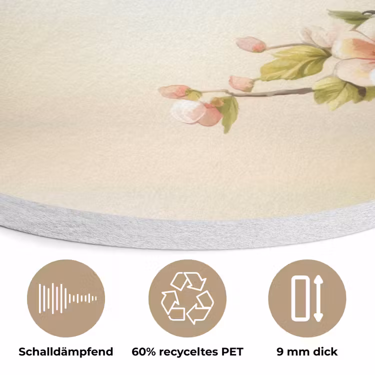Takken - Bloemen - Vogeltjes - Roze Akoestische PET Vilt - Rond klein -closeup_DE