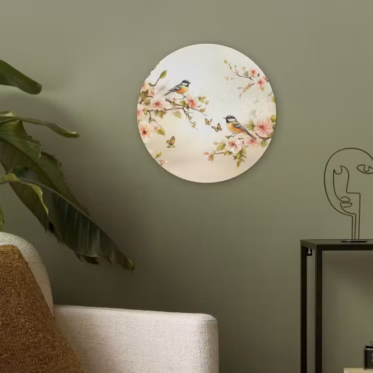 Takken - Bloemen - Vogeltjes - Roze Akoestische PET Vilt - Rond klein -sfeer2