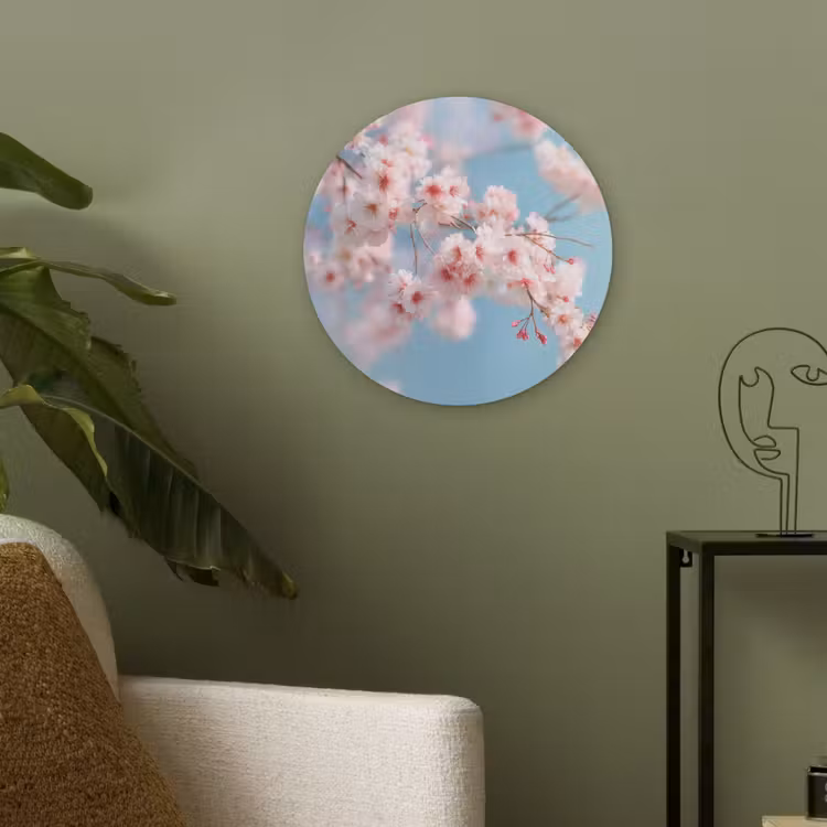 Takken - Bloesems - Roze Akoestische PET Vilt - Rond klein -sfeer2